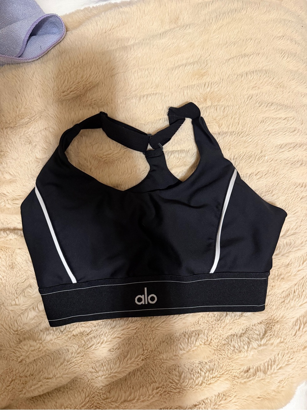 ALO Yoga Black Sports Bra with White Accent Trim